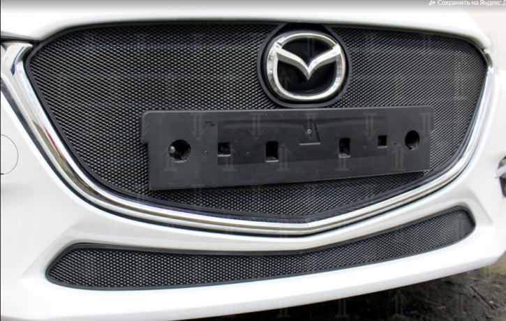Защита радиатора "Standart" Mazda 3 рестайлинг (2016-2019) верх с рамкой под номер, чёрная купить недорого с доставкой в Новосибирск
