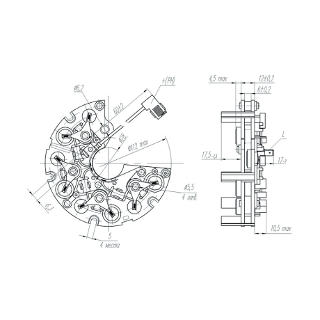 Диодный мост БВО 3-105-09 4-х выводной для B@3 2110-2112 ген-ры 3202.3771, Г492.3701-01 БАТЭ, пр-во АО Орбита купить недорого с доставкой в Новосибирск