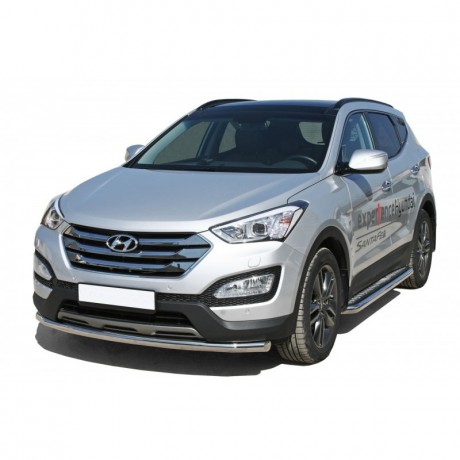 Защита порогов с алюминиевым листом (d63,5) для Hyundai Santa Fe (2012-2016)(Окрашенное) купить недорого с доставкой в Новосибирск