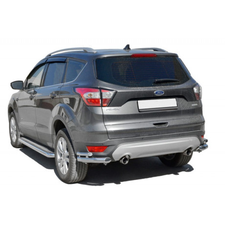 Защита заднего бампера «Уголки двойные» (d63,5) для Ford Kuga (2016-н.в.)(Нерж. Сталь) купить недорого с доставкой в Новосибирск