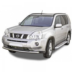 Защита порогов с алюминиевыми накладками (d63,5) для Nissan X-trail (2007-2015)(Окрашенное)
