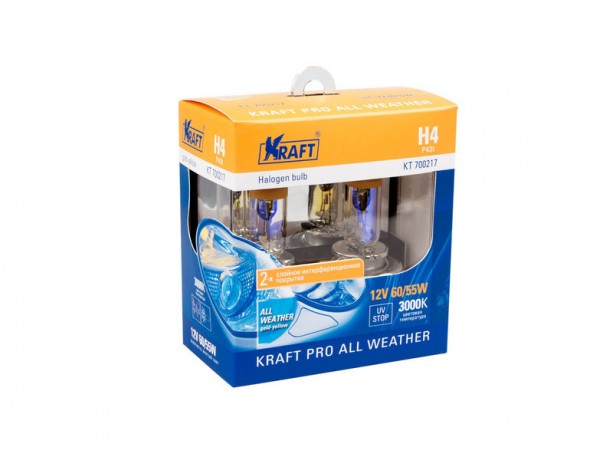 Автолампа H4 12v 60/55w (P43t) Kraft Pro All Weather (2шт. блистер БОКС) купить недорого с доставкой в Новосибирск