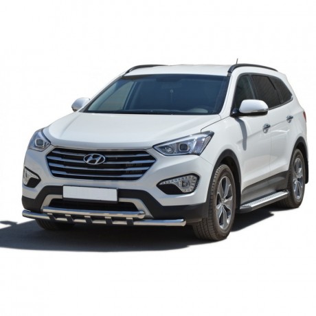 Защита порогов «Бумер» алюминиевая с резинкой для Hyundai Grand Santa Fe (2014-2015) купить недорого с доставкой в Новосибирск