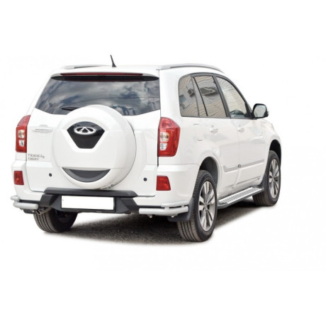 Защита заднего бампера «Уголки двойные» (d63,5) для Chery Tiggo 3 (2017-2018)(Нерж. Сталь) купить недорого с доставкой в Новосибирск