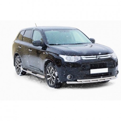 Защита порогов «Труба с проступью» (d76) для Mitsubishi Outlander (2014-2016)(Окрашенное) купить недорого с доставкой в Новосибирск