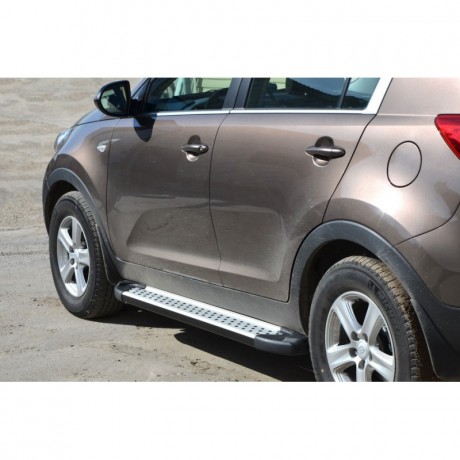 Защита порогов «Бумер» алюминиевая с резинкой для Kia Sportage (2010-2015) купить недорого с доставкой в Новосибирск