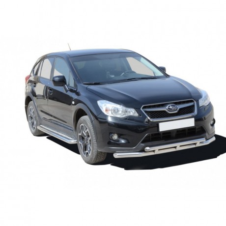 Защита порогов с алюминиевым листом (d63,5) для Subaru XV (2011-2016)(Окрашенное) купить недорого с доставкой в Новосибирск